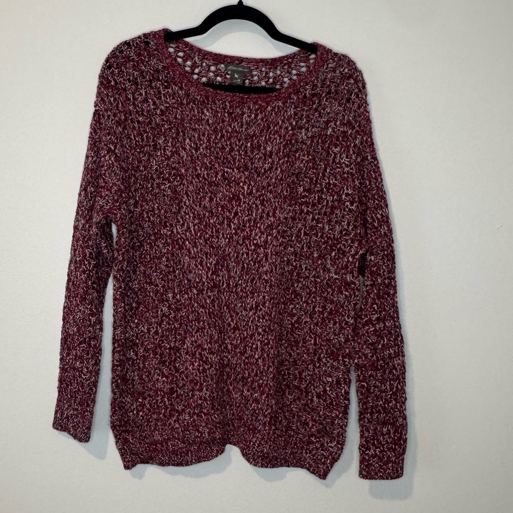 Eddie Bauer Burgundy Marled Knit Sweater Long Sleeve Size M